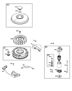 Flywheel, Ignition, And Starter Group Diagram and Parts List for 33R877-0104-G1 200000 - 399999 Briggs and Stratton Engine